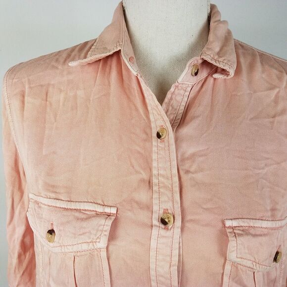 Harper Francesca's Blush Button Down Long Sleeve Viscose Roll Tab Sleeve Small - Picture 4 of 9